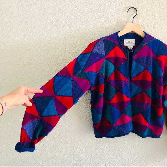 Vintage Sweaters - Vintage Colorful Handloomed Triangle Wool Sweater